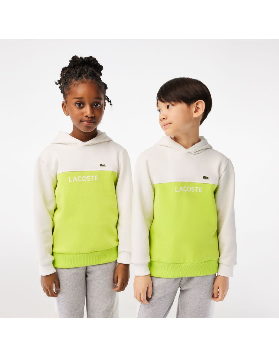 Sudadera infantil Lacoste con capucha de franela de algodón y bloques de color en blanco