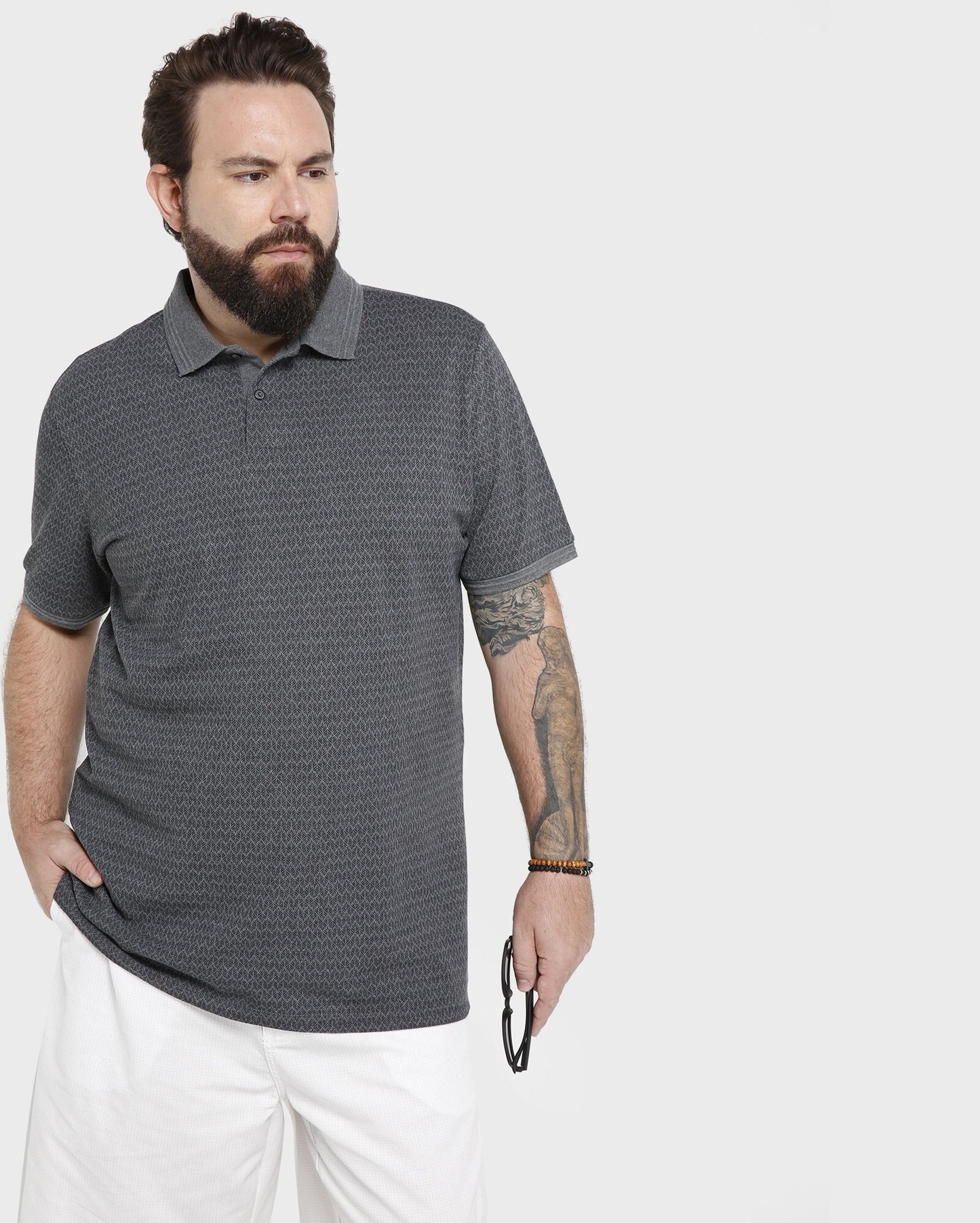 Camisa polo Plus Size Geometric Piquet - Preta