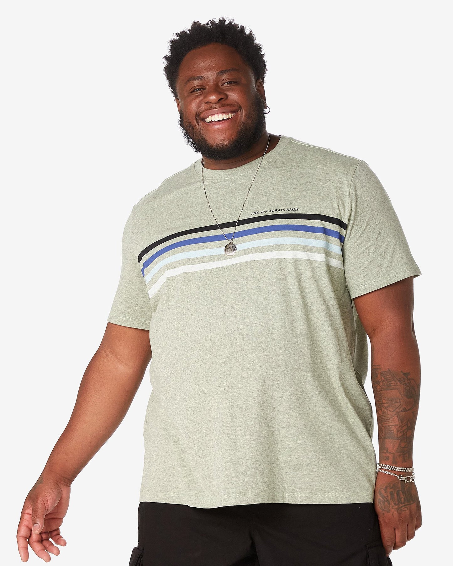 Camiseta masculina de manga curta listrada plus size em verde pistache - Allman By Riachuelo