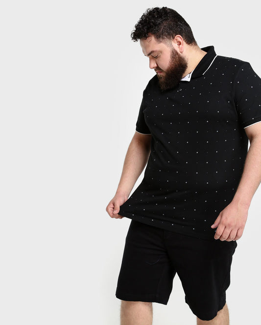 Camisa Polo Plus Size Mini Print - Preta