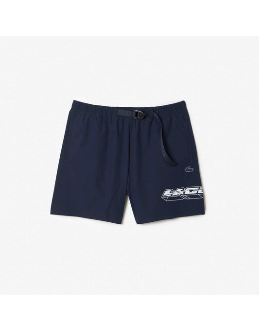Shorts masculino Lacoste Quick-Dry Logo Stripe Swim em azul