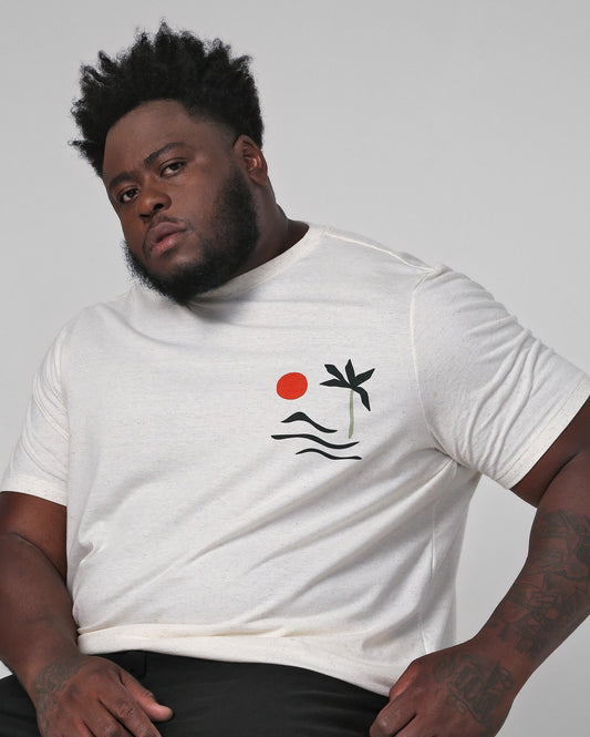 Men's Plus Size Palm Tree and Sun Beige T-Shirt | Allman by Riachuelo
