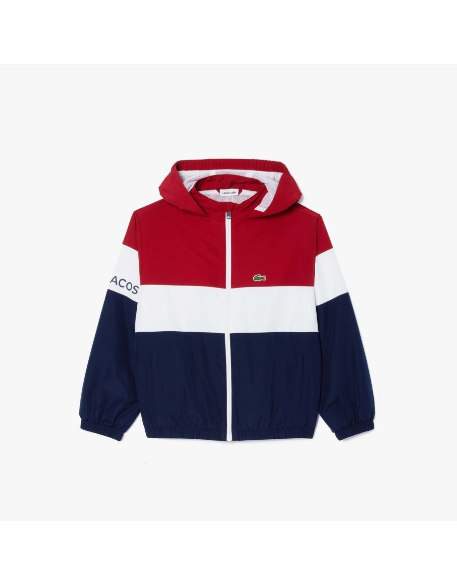 Boy's Lacoste Juniors Orange Recycled Polyester Hooded Jacket with Zipper