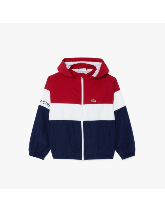 Boy's Lacoste Juniors Orange Recycled Polyester Hooded Jacket with Zipper