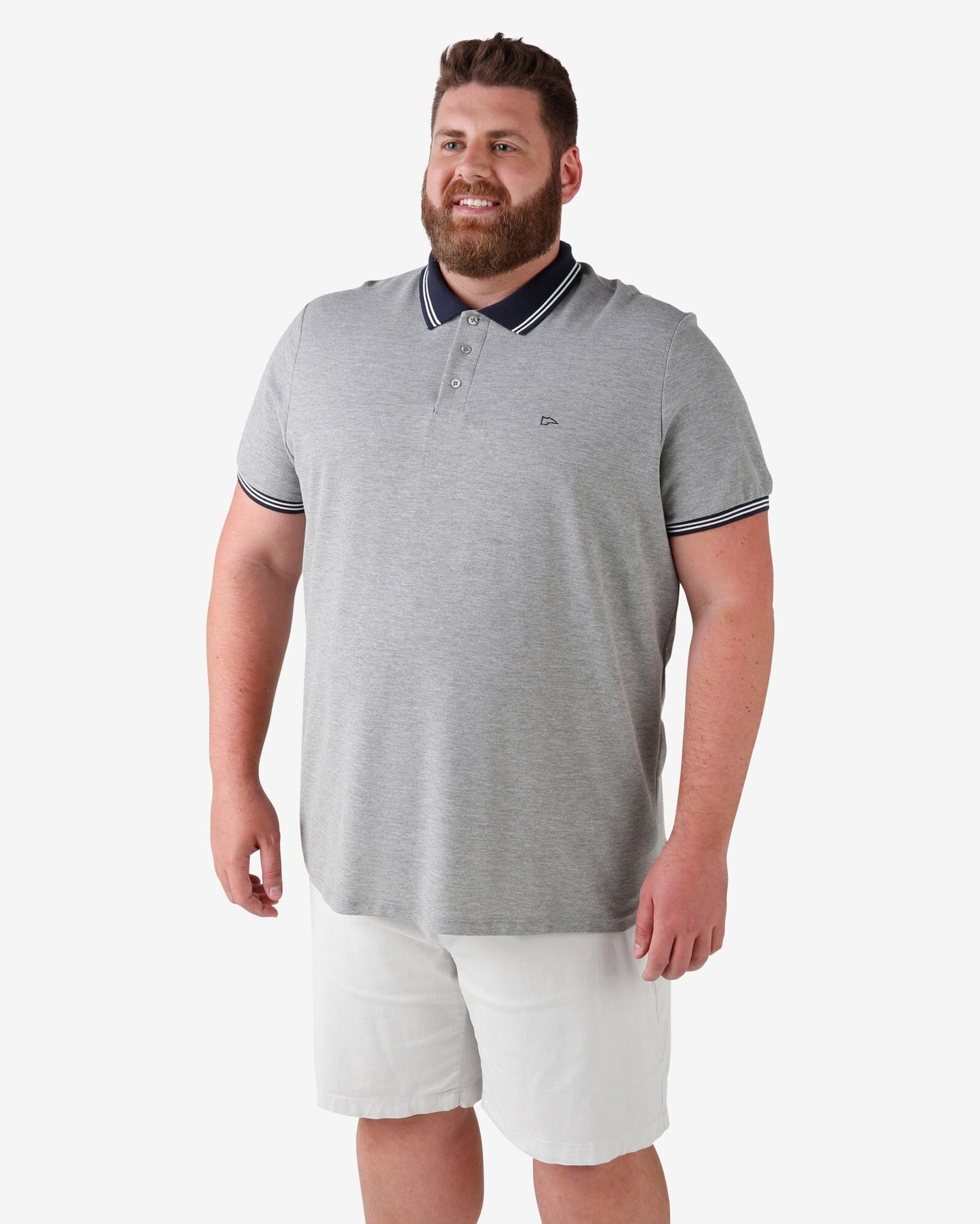 Plus Size Polo Shirt with Allman Collar - Light Gray