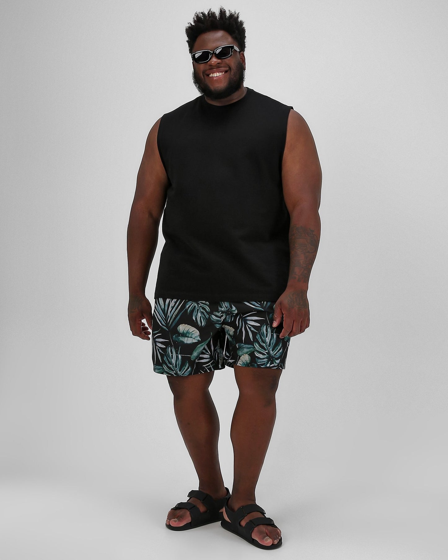 Calção de banho masculino Plus Size Black Foliage | Allman By Riachuelo