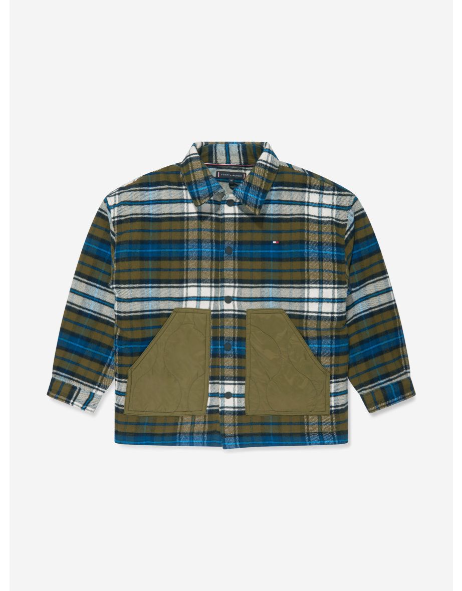 Camicia da notte in misto nylon verde tartan da ragazzo