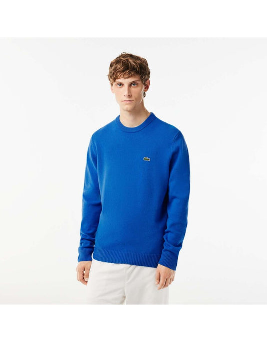 Suéter masculino com gola alta de lã azul Lacoste