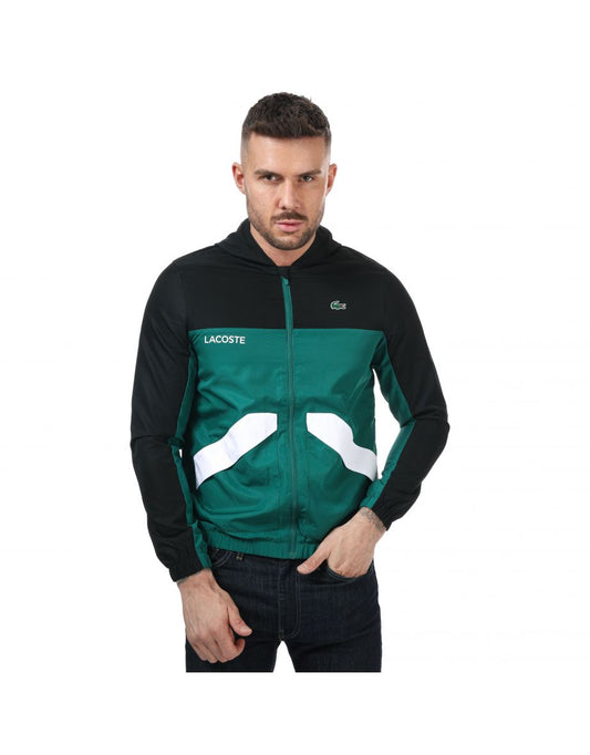 Men's Lacoste Hooded Colorblock Zip Jacket in Green
