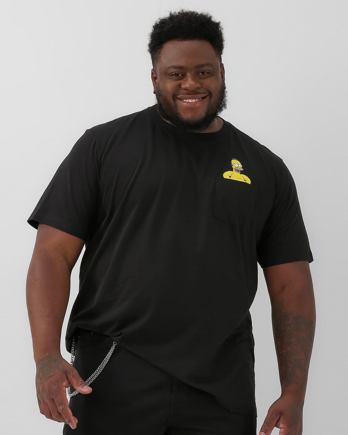 Maglietta Plus Size nera da uomo con Homer in tasca | Fox I Simpson