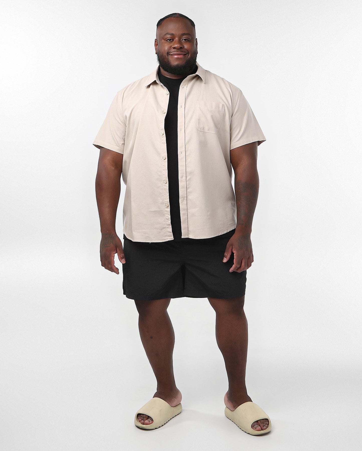 Shorts masculinos Plus Size Black Solid Elastic Waist | Original Plus by Riachuelo