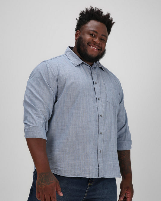 Camisa masculina de manga comprida azul plus size Allman By Riachuelo