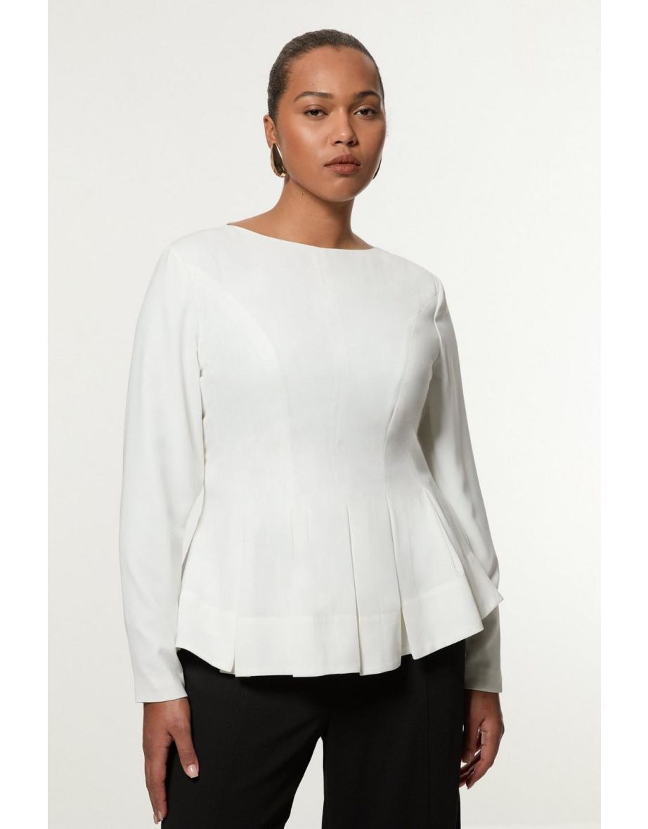 Blusa Plisada de Manga Larga con Detalle de Espalda Abierta Plus Size