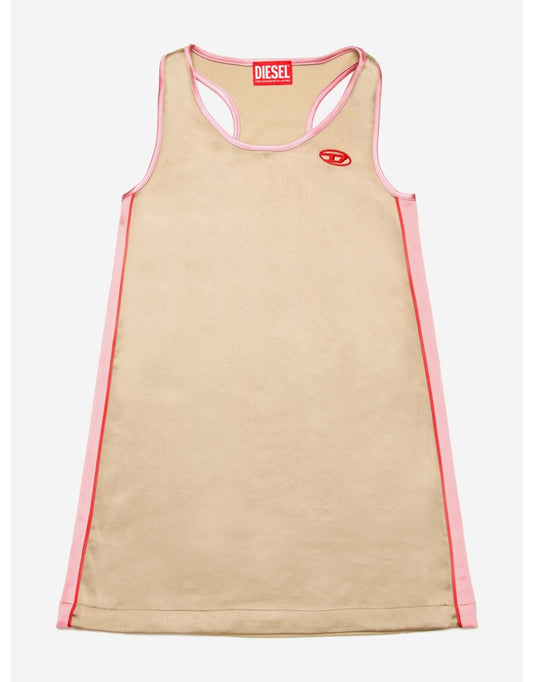 Girls' Beige Satin and Jersey Sleeveless Dress