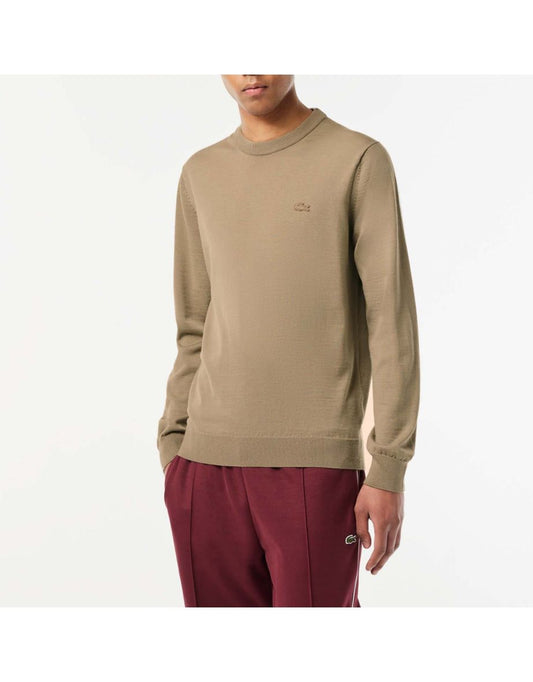Suéter masculino de gola alta de lã merino da Lacoste em creme