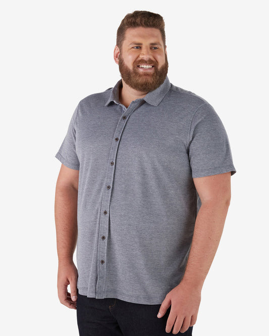 Camicia Piquet a maniche corte Plus Size da uomo in grigio bluastro