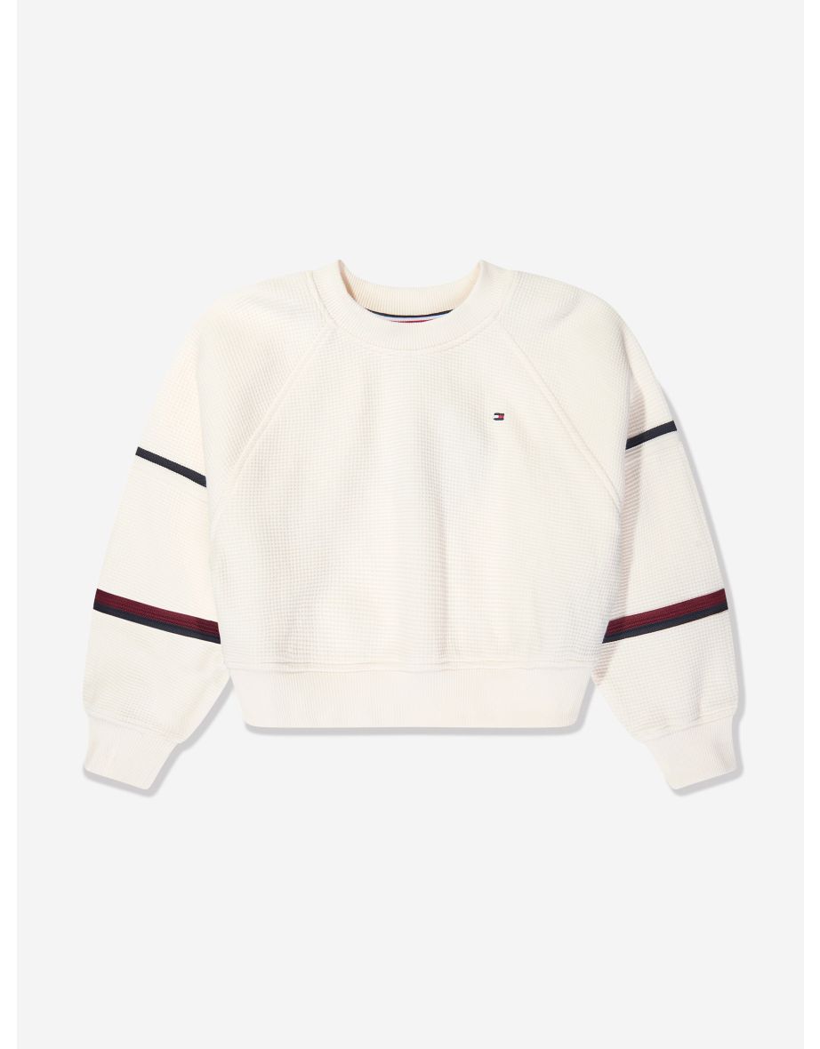 Sudadera Global Stripe Waffle de niña en blanco