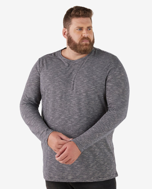 Maglietta a maniche lunghe Plus Size da uomo con strisce in grigio Heather