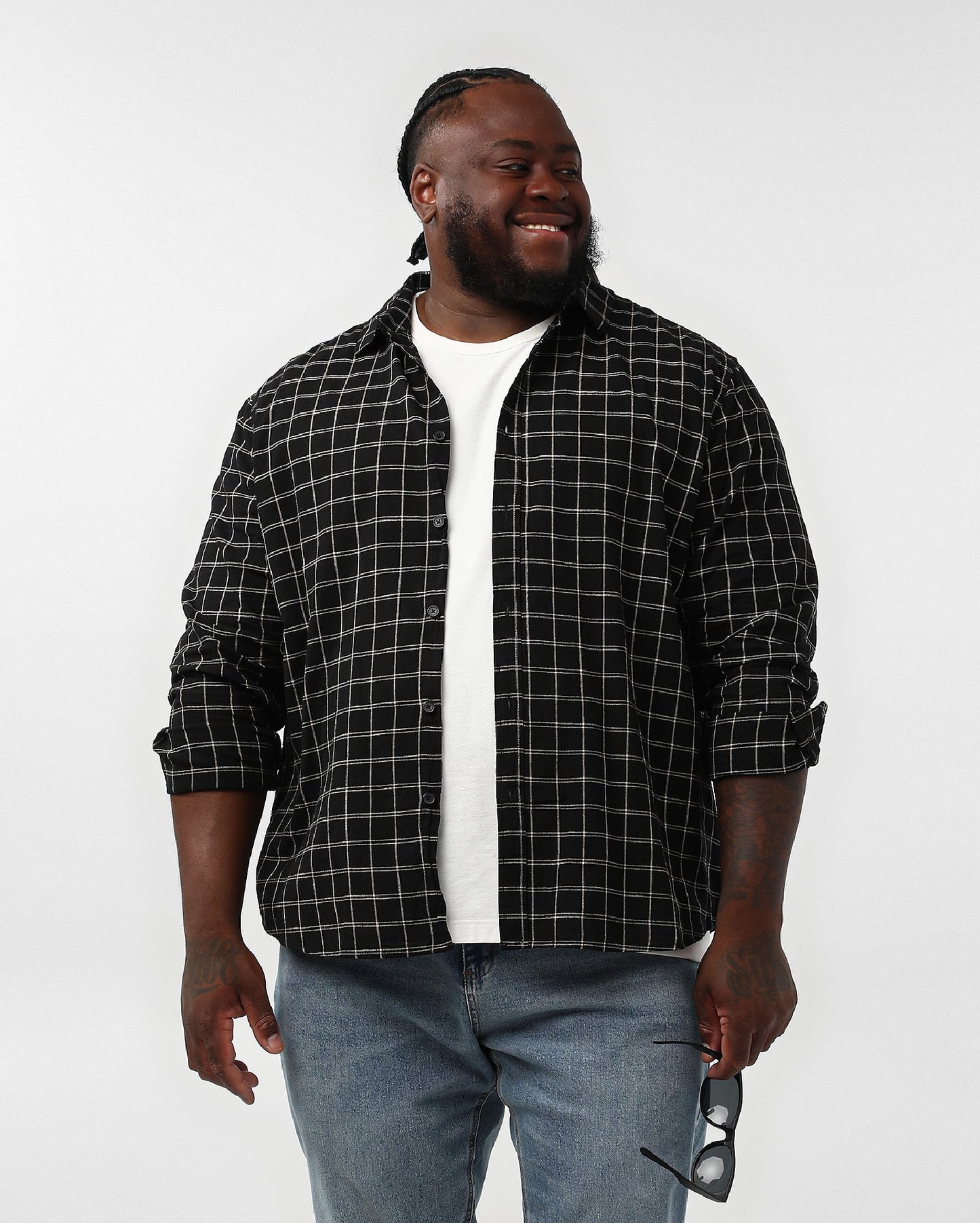Camisa preta xadrez de linho macio para homens plus size - Preta | Original Plus By Riachuelo