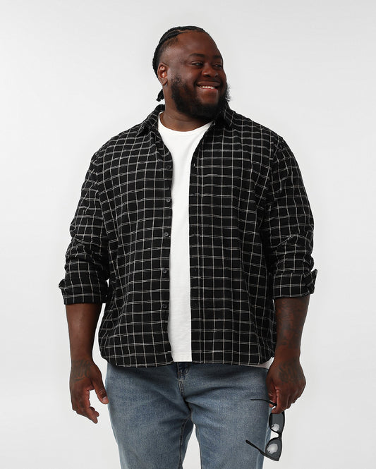 Camisa masculina de linho macio xadrez preta plus size | Original Plus by Riachuelo