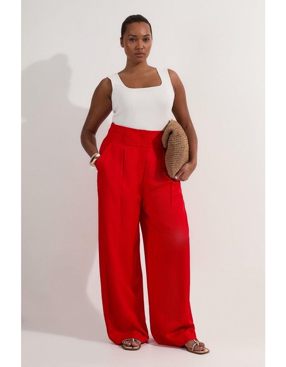 Pantaloni sartoriali a gamba larga Plus Size in viscosa e lino