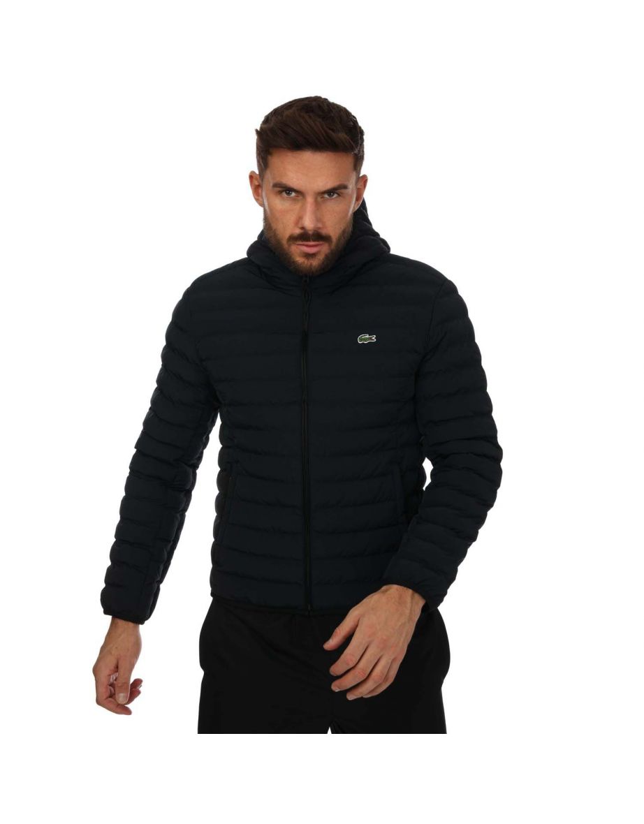 Jaqueta masculina Lacoste leve e dobrável resistente à água em preto