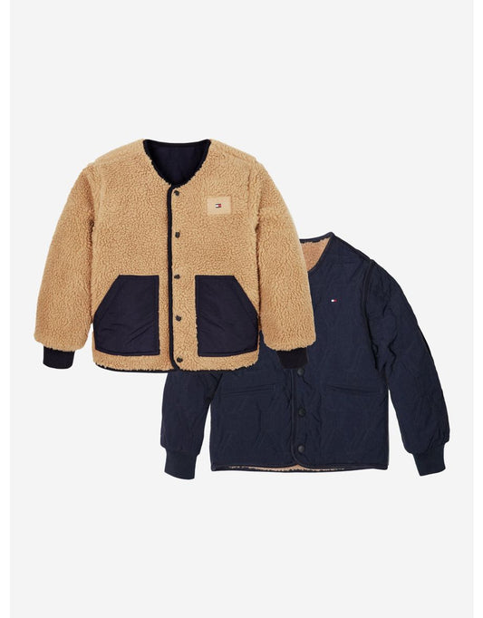 Jaqueta de pelúcia acolchoada reversível Tommy Hilfiger para meninos - Marrom