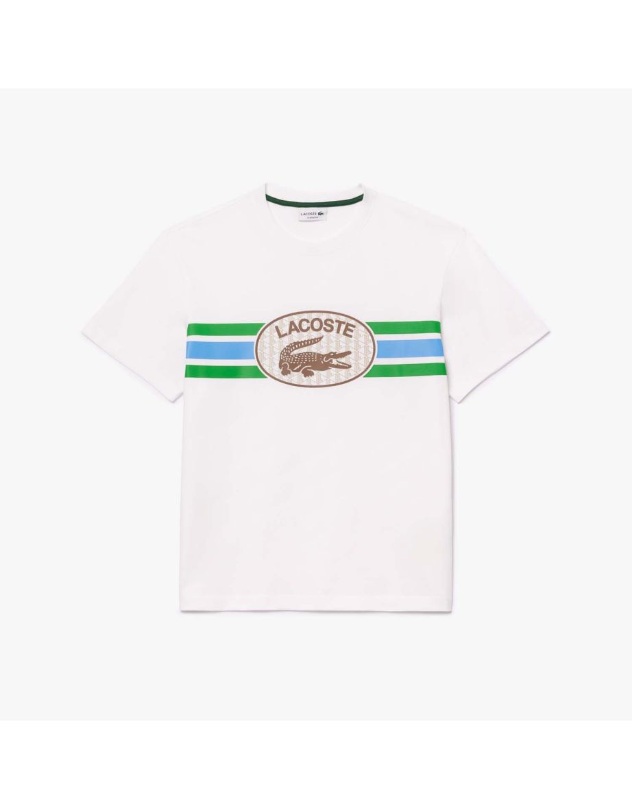 Camiseta masculina Lacoste de algodão branco com estampa de monograma