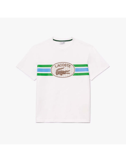 Camiseta masculina Lacoste de algodão branco com estampa de monograma