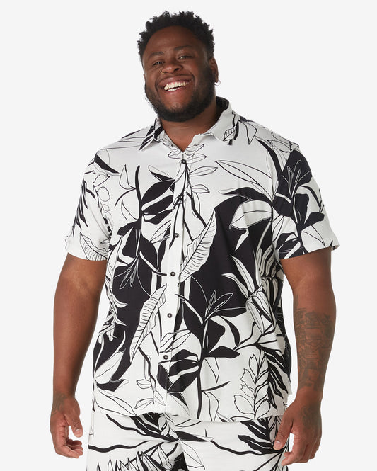 Camicia a manica corta Plus Size da uomo con stampa a foglie in bianco - Allman by Riachuelo