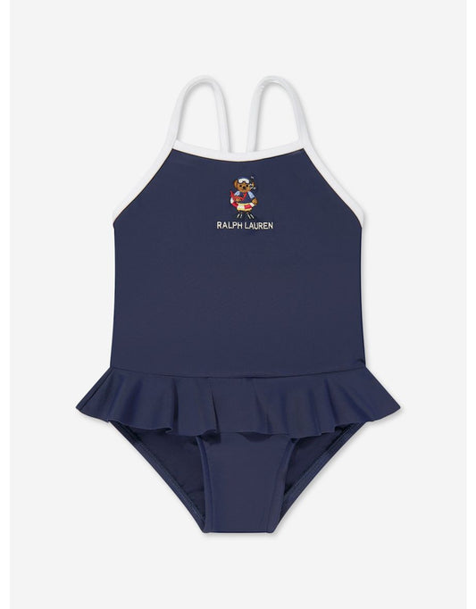 Navy Embroidered Bear Swimsuit for Baby Girls