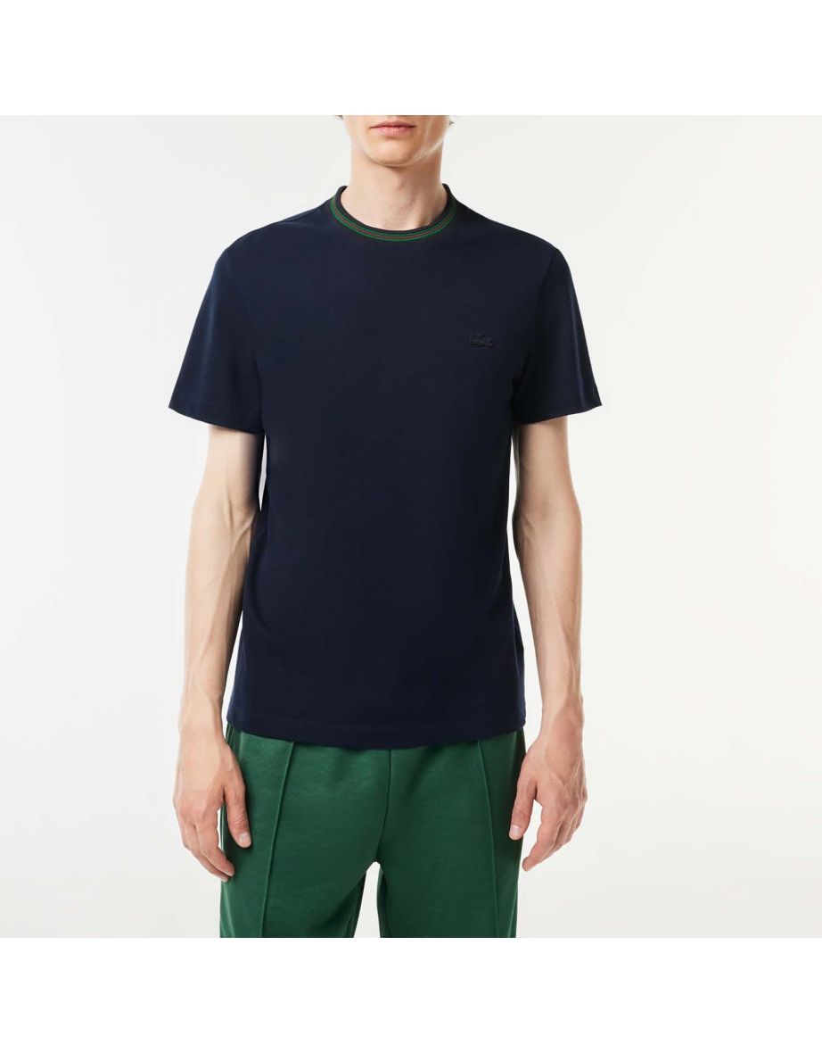Camiseta masculina Lacoste com gola listrada e piqué elástico