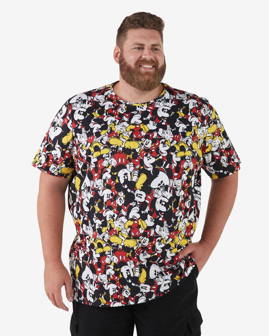 Camiseta masculina Plus Size de manga curta do Mickey Mouse em preto
