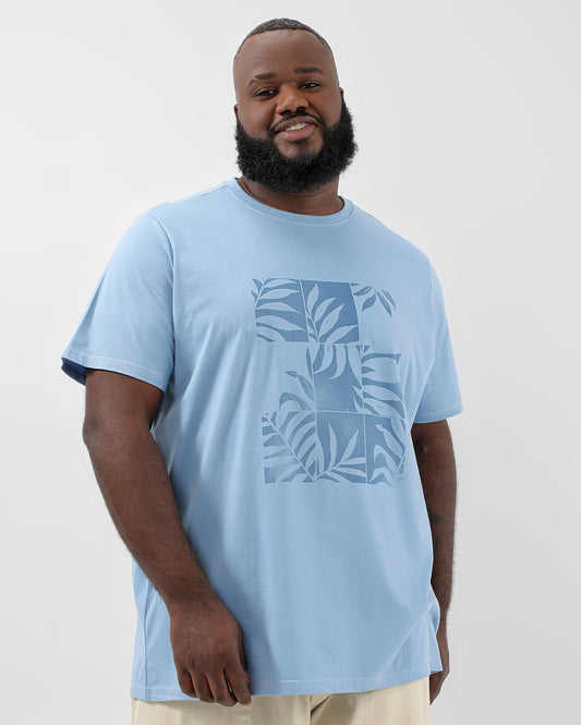 Maglietta Plus Size da uomo con stampa a foglia blu | Allman By Riachuelo