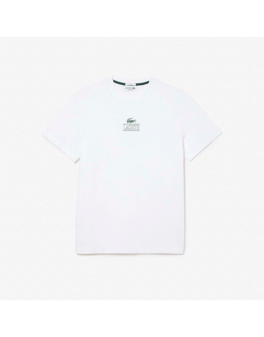 Camiseta masculina de algodão pesado Lacoste em branco