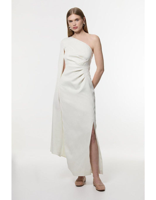Vestido Maxi Petite Satin Draped One-Shoulder Tailored