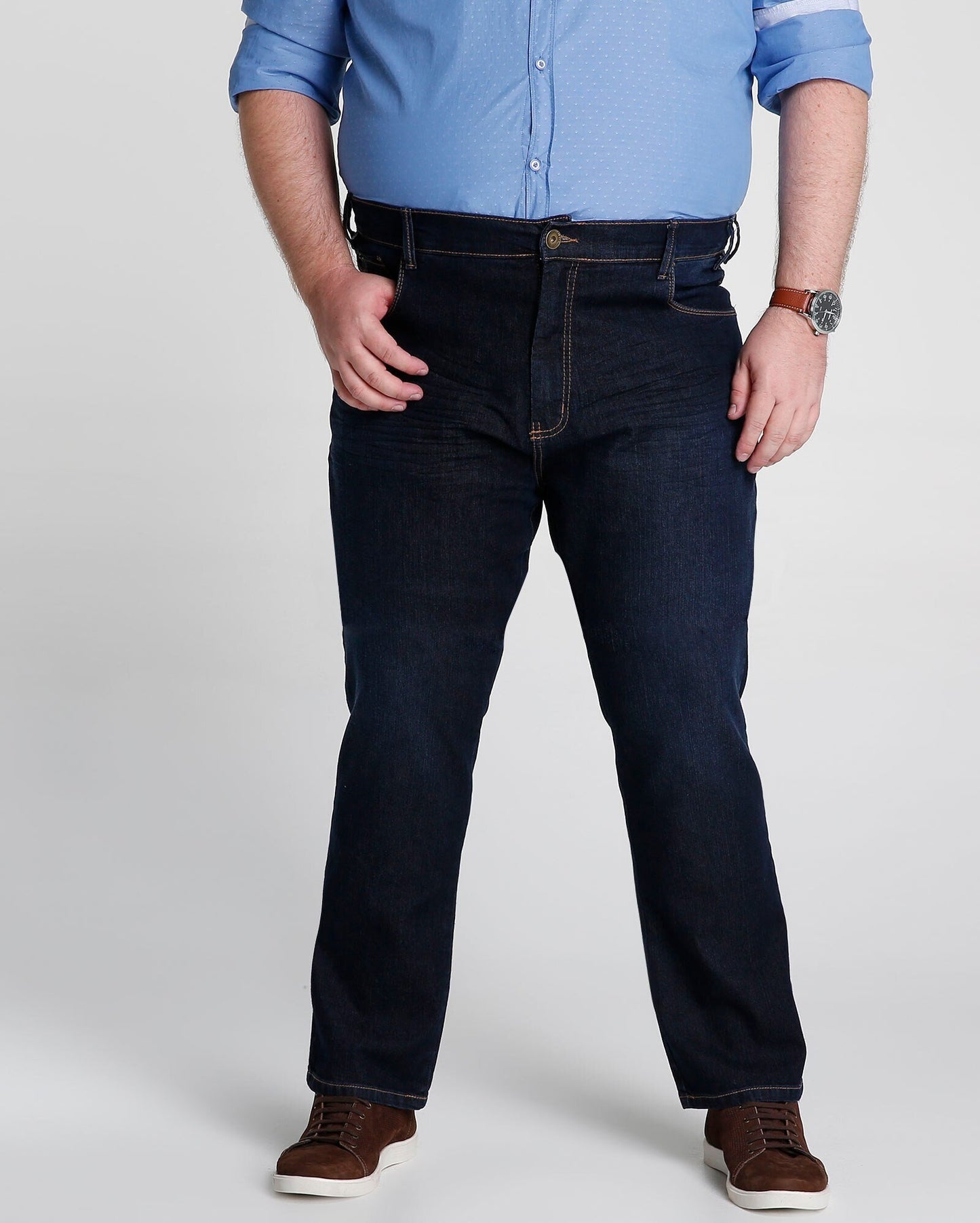 Jeans Plus Size de perna reta com pesponto - Dark Denim