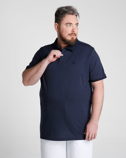 Camisa polo bordada plus size - Azul