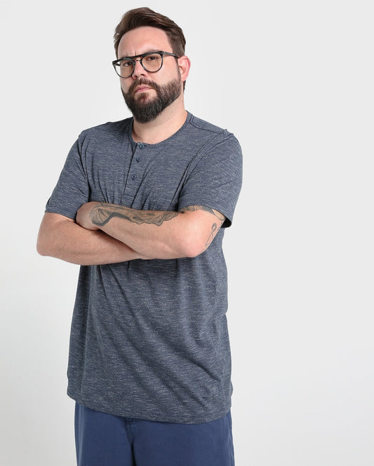 Camiseta Plus Size Basic Button - Azul