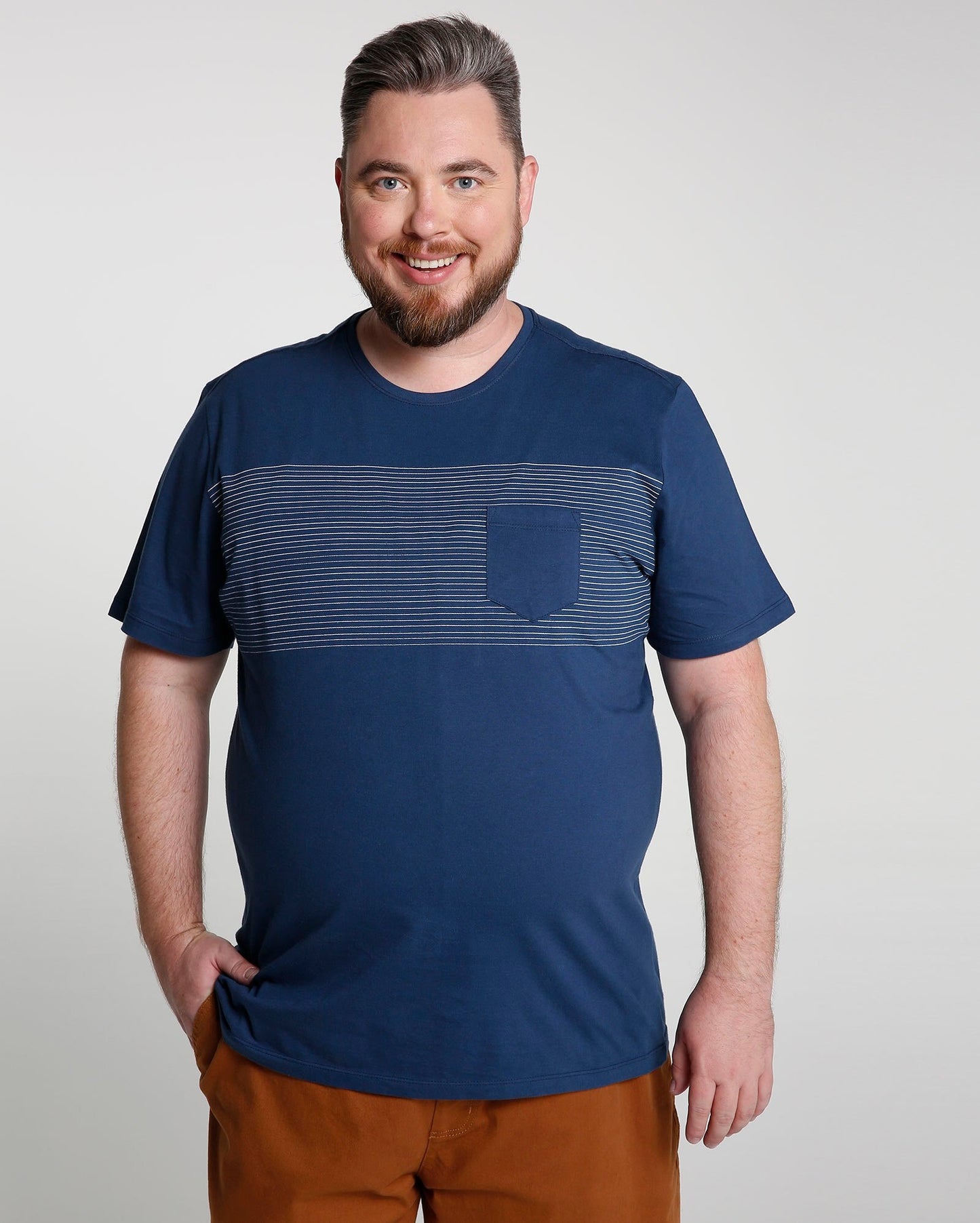 Camiseta de rayas con bolsillo - Azul