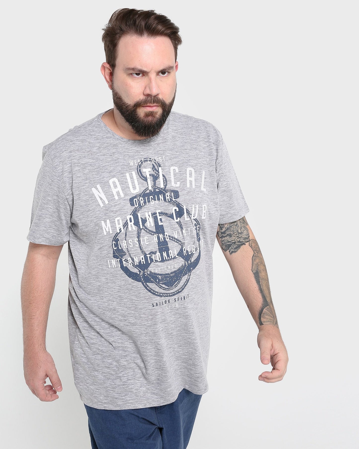 Camiseta náutica plus size - Cinza