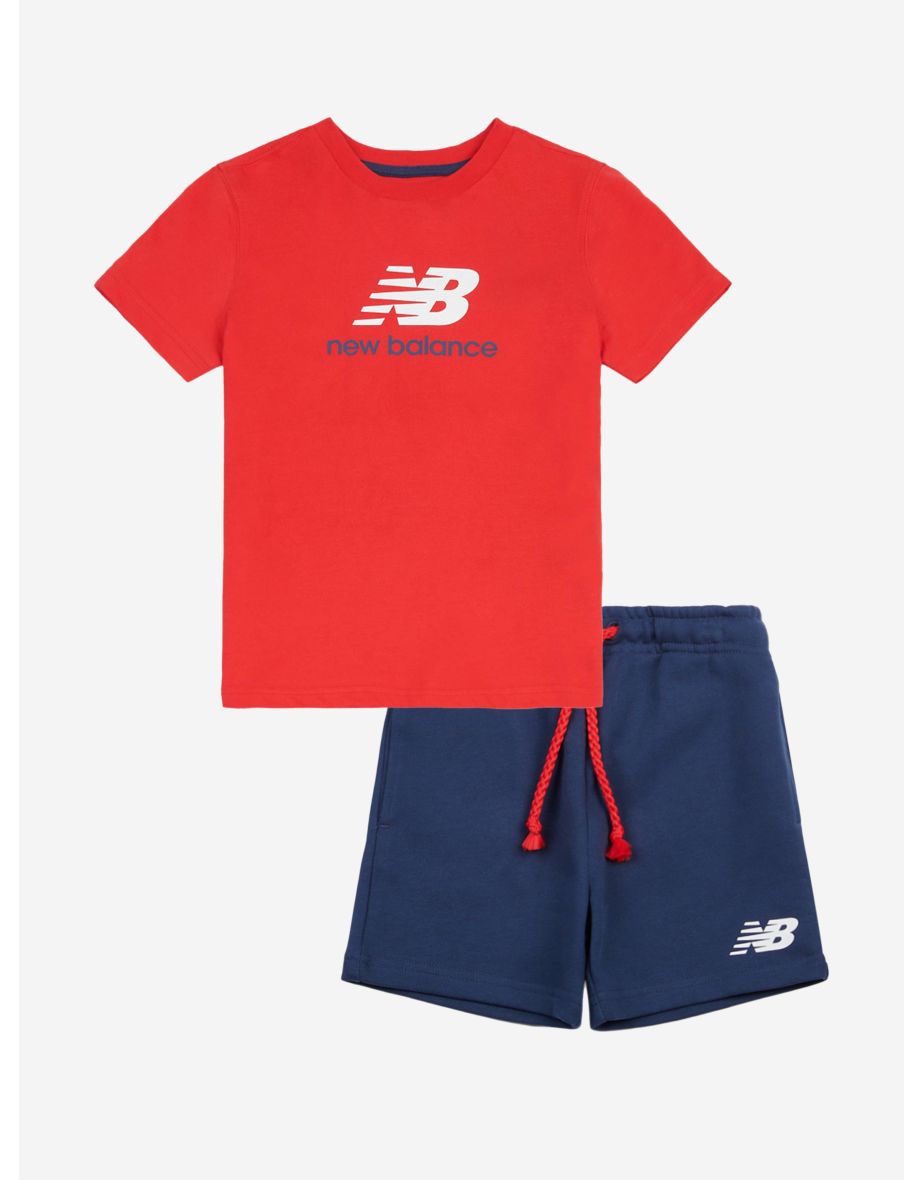 Conjunto de camiseta y pantalón corto New Balance de color rojo para niño