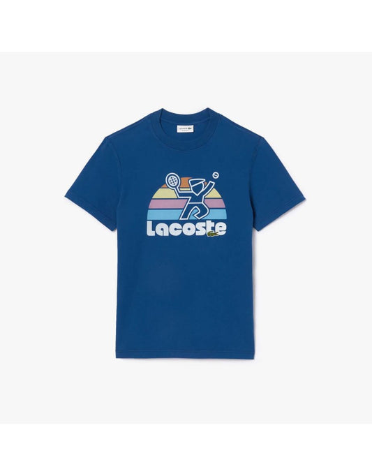 Camiseta masculina Lacoste Washed Effect Tennis em azul