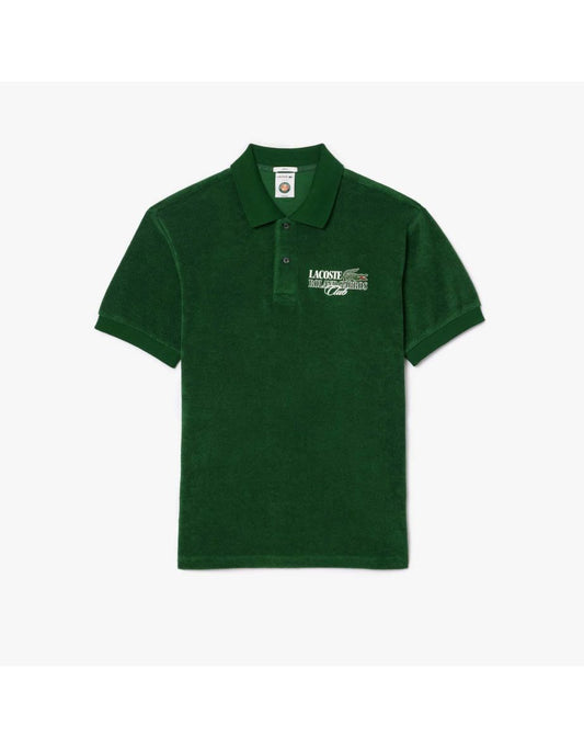 Camisa polo masculina Lacoste Relaxed-Fit Terry - Edição Roland-Garros em verde