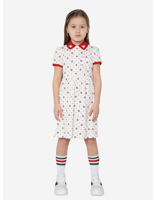 Girls' Logo Polo Dress in White