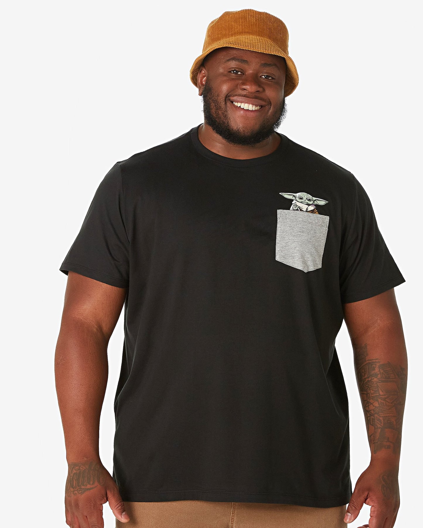 Maglietta a maniche corte Plus Size da uomo con tasca Baby Yoda - Nero