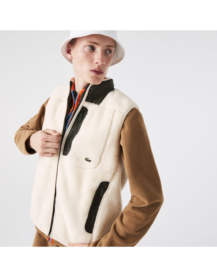 Gilet in pile Lacoste Cream Sherpa da uomo
