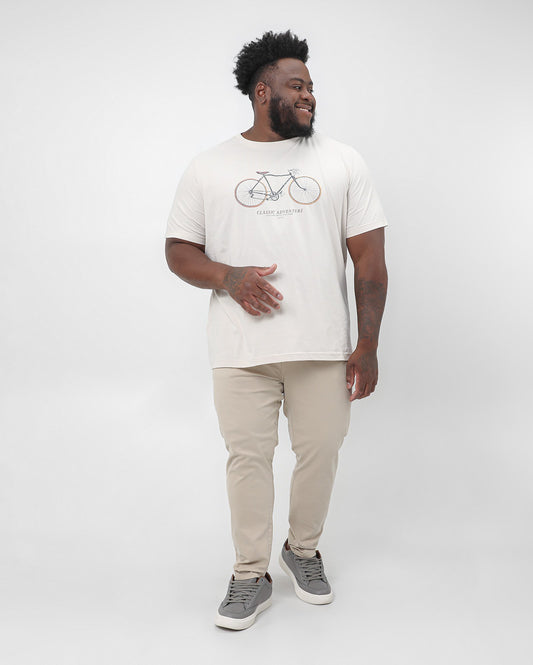 Calça masculina de sarja bege plus size com elástico na cintura - Pool Jeans