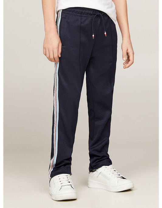 Calça de moletom infantil Tommy Hilfiger Stripe Tape Track em azul-marinho