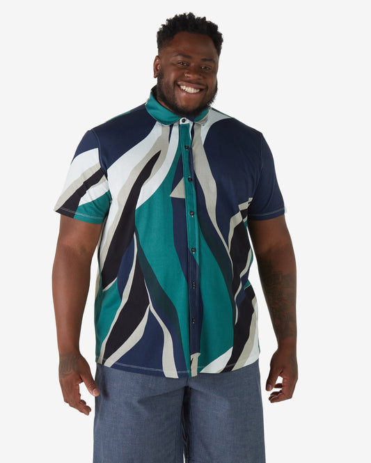 Camicia a maniche corte Allman by Riachuelo Uomo Plus Size 100% Cotone Stampa Astratta Verde
